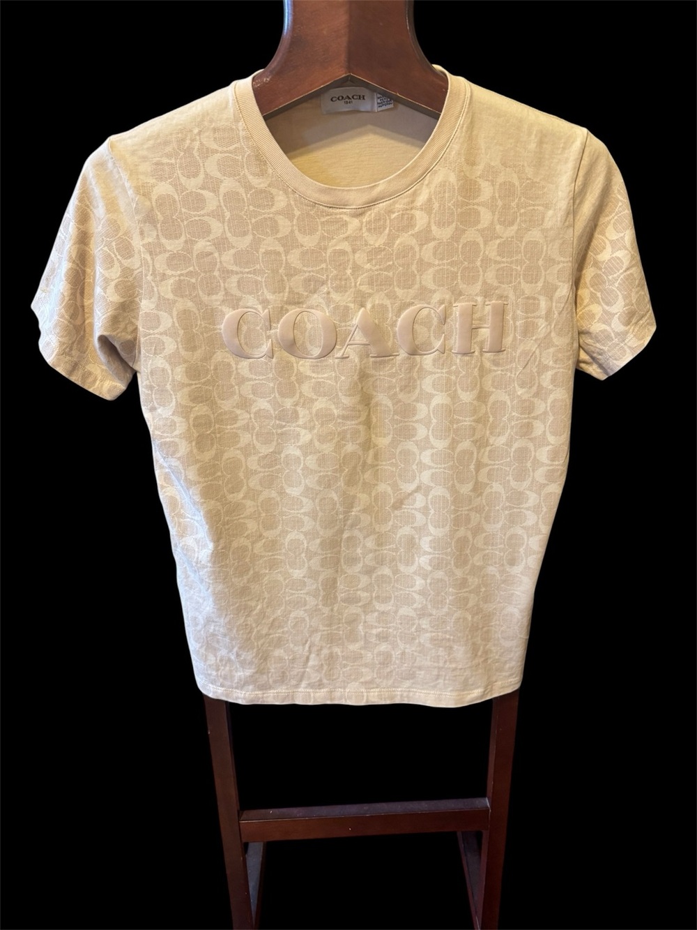 Coach Tonal Logo Jacquard Tee - Cream size in like new condition